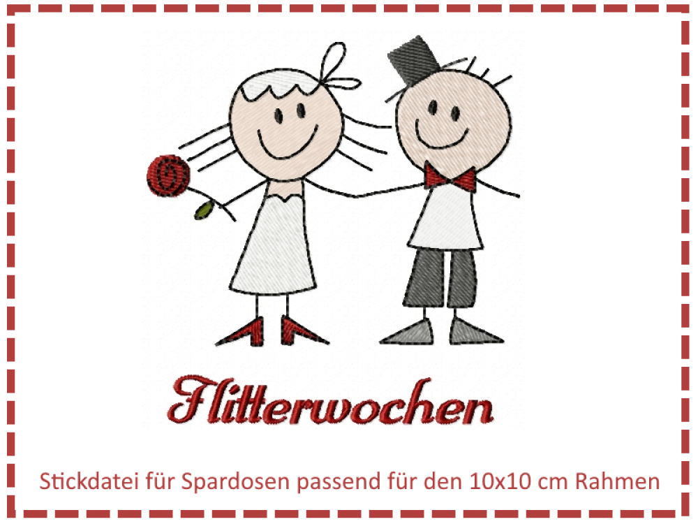 Stickdatei für Spardosen - Flitterwochen 10x10