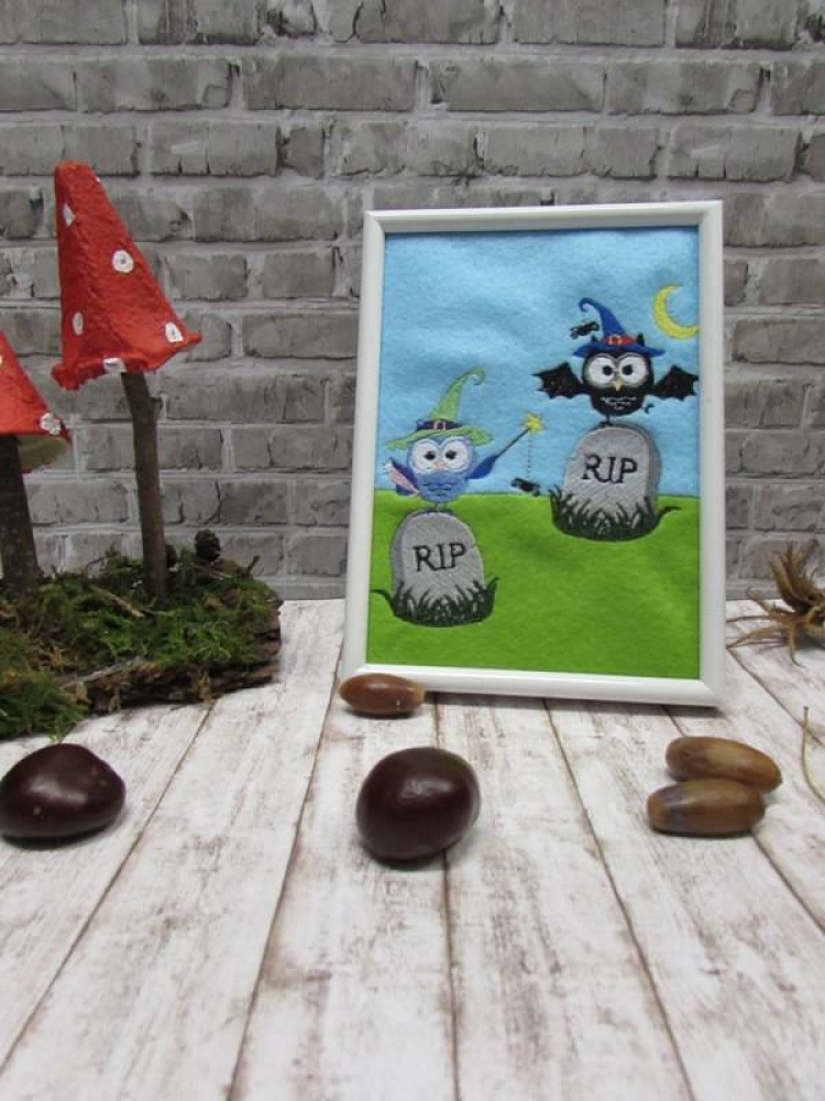 Eule auf Grabstein - Halloweeneule 13x18