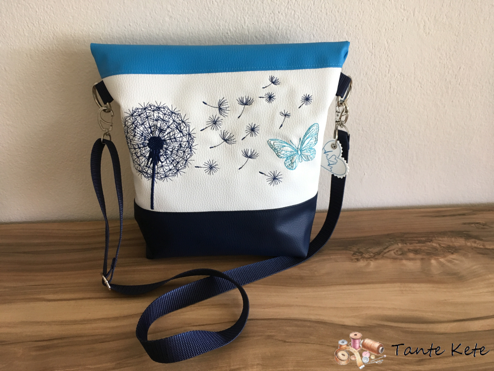 Umhängetasche "FoldOver" mit Stickerei Pusteblume & Schmetterling