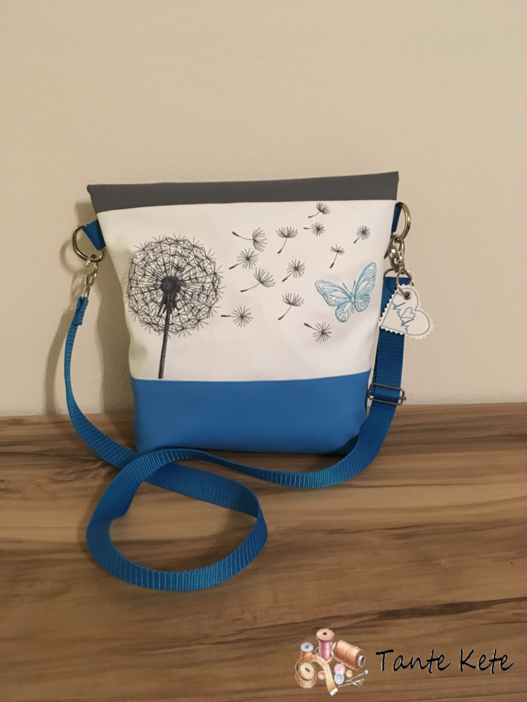 Umhängetasche "FoldOver" mit Stickerei Pusteblume & Schmetterling
