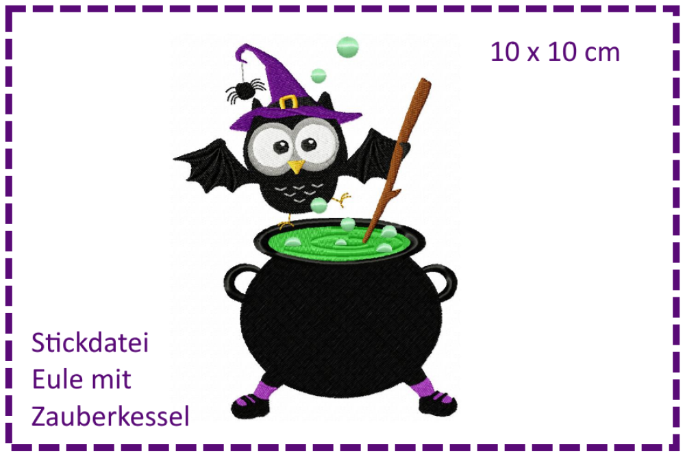 Eule mit Zauberkessel - Halloweeneule 10x10