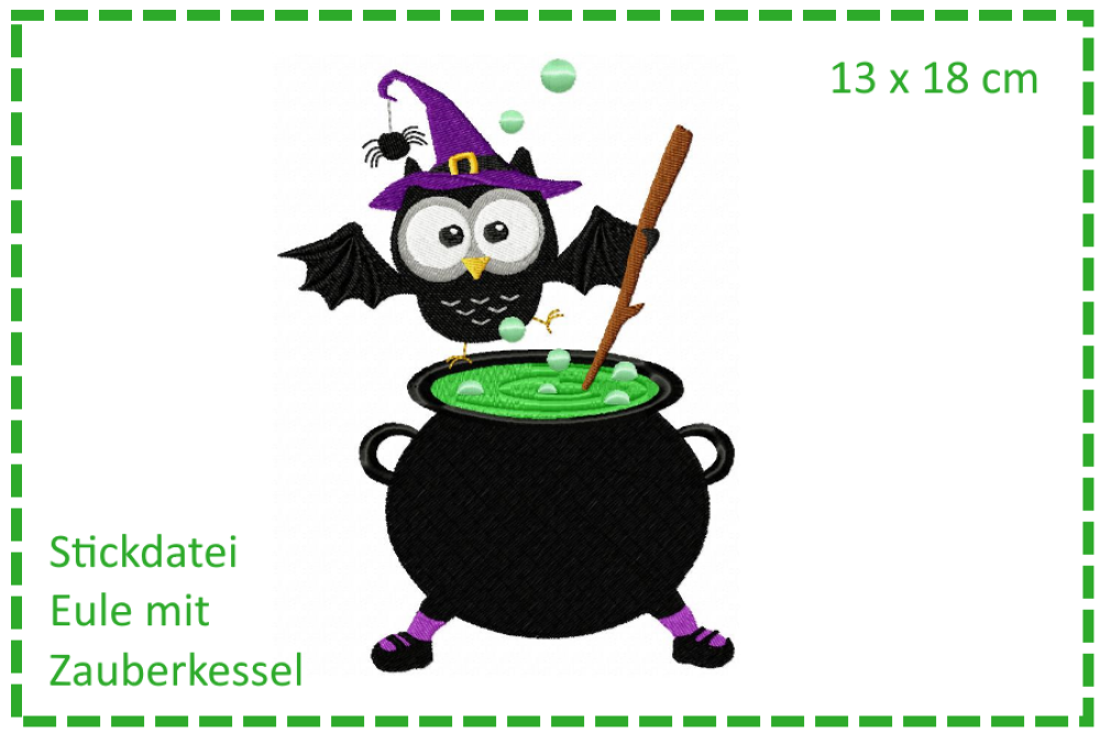 Eule mit Zauberkessel - Halloweeneule 13x18