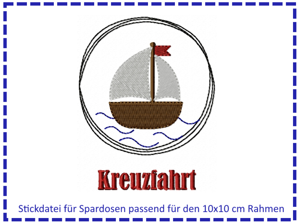 Stickdatei für Spardosen - Kreuzfahrt 10x10