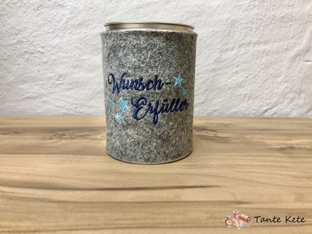 Spardose mit Filzhülle bestickt - Wunscherfüller Stern