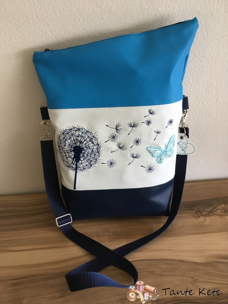 Umhängetasche "FoldOver" mit Stickerei Pusteblume & Schmetterling