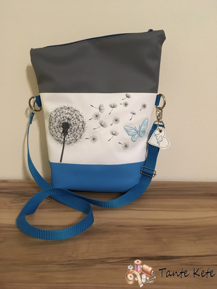 Umhängetasche "FoldOver" mit Stickerei Pusteblume & Schmetterling