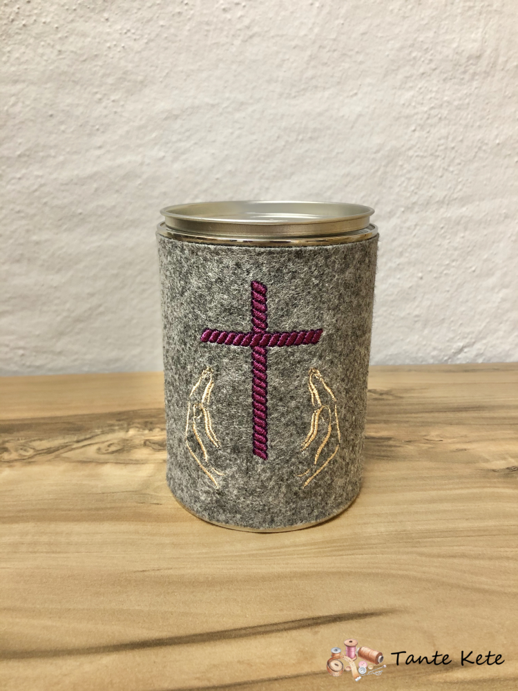 Spardose mit Filzhülle bestickt - Kreuz 2