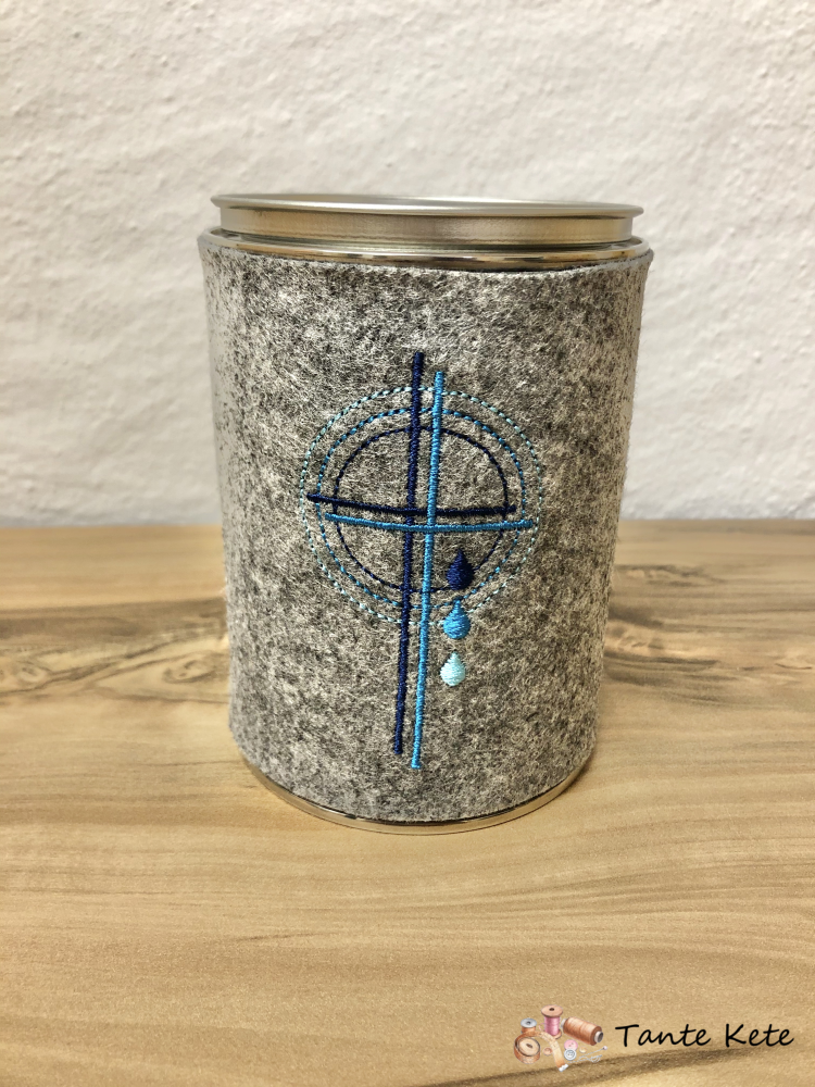 Spardose mit Filzhülle bestickt - Kreuz 4