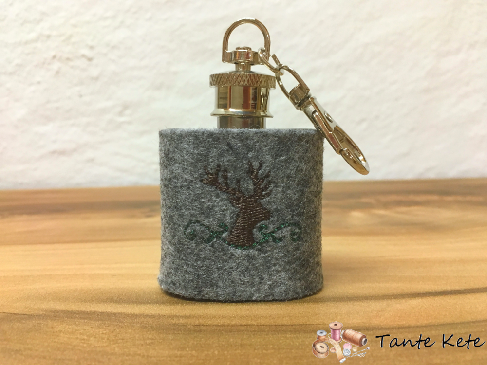 Flachmann Mini mit Filzhülle bestickt